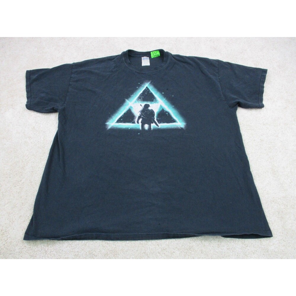 Zelda Shirt Mens 2XL XXL Black Green Nintendo Link Triforce Cotton Short Sleeve